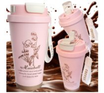 Termokrūze ar salmiņu 530ml nerūsējošā tērauda termoss, rozā Thermal mug 530ml straw with steel handle thermos for cold and hot drinks