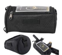 Ūdensnecaurlaidīga velosipēda stūres soma ar telefona turētāju, melna Waterproof bike handlebar bag – phone pocket for the handlebar