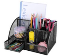 Metāla Darbvirsmas Organizators Kancelejas Piederumu Konteiners ar 6 Nodalījumiem, Melns Desk organiser 6 compartment drawer