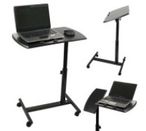Portatīvs Regulējams Datora Laptopa Galds uz Riteņiem Paliktnis Grāmatām, Melns Laptop table on wheels adjustable desk