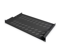 Digitus , Fixed Shelf for Racks , DN-19 TRAY-1-SW , Black , The shelves for fixed mounting can be installed easy on the two front 483 mm (19“) profile rails of your 483 mm (19“) network- or server cabinet. Due to their stable, perforated steel sheet with