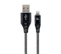 GEMBIRD CC-USB2B-AMLM-1M-BW Premium cotton braided 8-pin cable charging and data cable 1m black/white