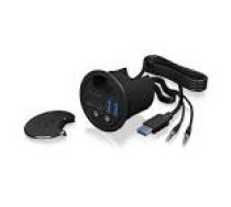ICY BOX Table Hub 2x USB 3.0 Type-A with Audio in-/output Cardreader 1x Type-C and Schuko Socket CEE 7/3 diameter 80mm Black