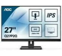 AOC Q27P2Q 27inch 2560x1440 QHD IPS 300cd/m2 1000:1 4ms HDMI VGA DisplayPort Speakers