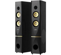 F&D T-88X 2.0 Floorstanding Speakers, 300W RMS (150x2), 1'' Tweeter + 5.25'' Speaker + 10'' Subwoofer for each channel, BT 4.2/HDMI/Optical/Coaxial/AUX/USB/FM/Karaoke function/LED Display/Remote Control/Microphone included/Wooden/Black