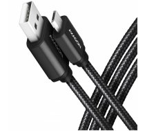 Axagon Data and charging USB 2.0 cable length 1 m. 2.4A. Black braided.