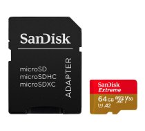 SanDisk Extreme microSDXC 64GB for Action Cams and Drones + SD Adapter + 1 year RescuePRO Deluxe up to 170MB/s & 80MB/s Read/Write speeds A2 C10 V30 UHS-I U3, EAN: 619659193386