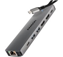 AXAGON HMC-7HX2 USB-C 3.2 Gen 1 hub, 2x USB-A + 1x USB-C, 2x HDMI 4K 60Hz, GLAN, PD 100W, 15cm USB-C cable