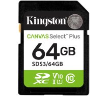 Kingston 64GB SDXC Canvas Select Plus Gen3 100MB/s C10 UHS-I U1 V10