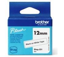 BROTHER BTAG231 12MM BLACK ON WHITE TAPE