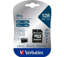 Verbatim microSDXC Pro 128GB 10. klase UHS-I ieskaitot adapteri