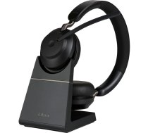 Jabra Evolve2 65 MS Stereo Bezvadu Bluetooth USB-A Austiņas ar Mikrofonu un Lādēšanas Statīvu, Melnas