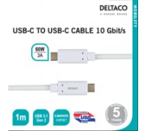 Deltaco Mob. telefono kabelis  USB 3.1 Gen2  AND quot;C-C AND quot;, 10 Gbit/s, 60W, 3A, 1m baltas / USBC-1127M  (USBC-1127M)