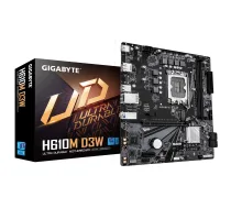 GIGABYTE H610M D3W Motherboard - Supports 14th Gen. Intel Core CPUs 5+1+1 phases VRM up to 5600MHz DDR5 1xPCIe 3.0 M.2 1GbE LAN USB 3.2 ( 574852 H610M D3W 4719331877804 )