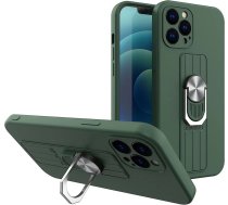 Hurtel Ring Case silicone case with finger grip and stand for iPhone 12 mini dark green