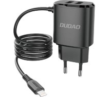 Dudao charger 2x USB with built-in 12W Lightning cable black (A2ProL black)