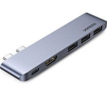 Ugreen multifunctional HUB 2x USB Type C to USB Type C PD (Thunderbolt 3, 100W, 4K @ 60 Hz, 10 Gbps) / HDMI 4K @ 30 Hz / 3x USB 3.0 for MacBook Pro / Air gray (60559)