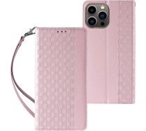 Hurtel Magnet Strap Case Case for iPhone 14 Plus Flip Wallet Mini Lanyard Stand Pink