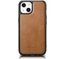 Icarer Leather Oil Wax case covered with natural leather for iPhone 14 Plus brown (WMI14220719-TN)