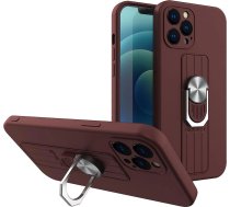 Hurtel Ring Case silicone case with finger grip and stand for iPhone 13 mini brown