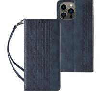 Hurtel Magnet Strap Case iPhone 14 Pro Flip Wallet Mini Lanyard Stand Blue