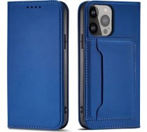 Hurtel Magnet Card Case for iPhone 13 mini cover card wallet card stand blue
