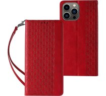 Hurtel Magnet Strap Case iPhone 14 Pro Case with Flip Wallet Mini Lanyard Stand Red