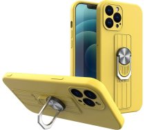 Hurtel Ring Case silicone case with finger grip and stand for iPhone 13 mini yellow