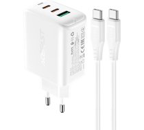 Acefast 2in1 wall charger 2x USB-C / USB-A 65W, PD, QC 3.0, AFC, FCP (set with USB-C 1.2m cable) white (A13 white)