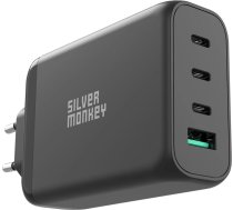 Silver Monkey GaN 130W wall charger 3x USB-C PD 1x USB-A 3.0 QC - black