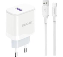 Dudao A20EU USB-A 18W network charger - white + USB-A - USB-C cable PCT1