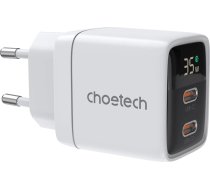 Choetech PD6051 2x USB-C PD 35W GaN wall charger with display - white