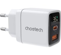 Choetech PD6052 USB-C USB-A PD 35W GaN wall charger with display - white