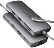 Axagon HMC-8HLSA USB-C 3.2 Gen 1 hub, 3x USB-A + 4K/30Hz HDMI + SD/microSD, GLAN, Audio, PD 100W, 20cm USB-C cable