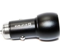 Evelatus - Car Charger EC7DC01 BLACK 3.1A 2USB port with stainless steel escape tool Black