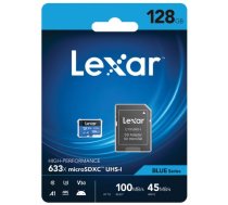 Atmiņas Karte Lexar LSDMI128BB633A Micro SD 128GB, 100MB/s, Ar SD Adapteri Melna/Zila