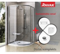 Ravak SET 18 Komplekts Pivot PSKK3-90 Dušas kabīne 90x90cmH=195cm Caurspīdīga, Satīna Ar Paliktni Elipso PRO (23SETP1)