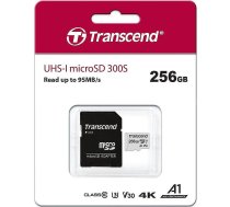 Atmiņas Karte Transcend TS256GUSD300S-A Micro SD 256GB, 95MB/s, Ar SD Adapteri Sudraba