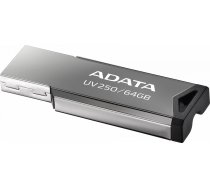 USB Zibatmiņa Adata UV250 2.0, 64GB, Sudraba (AUV250-64G-RBK)
