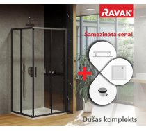 Ravak SET 9 Komplekts Blix Slim BLSRV2-80 Dušas stūris 80x80cm H=195cm Caurspīdīga, Melna Ar Paliktni Perseus Pro (23SETBLS6)