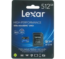 Atmiņas Karte Lexar LSDMI512BB633A Micro SD 512GB, 100MB/s, Ar SD Adapteri Melna/Zila