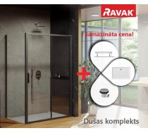 Ravak SET 15R Komplekts Blix Slim BLSDP2-120 Dušas durvis 120x90cm H=195cm Caurspīdīgsa Melna Ar Paliktni (23SETBLS12R)