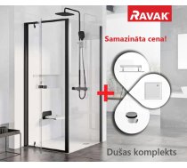 Ravak SET 19 Komplekts Pivot PDOP1-90 Dušas kabīnes 90x90cm H=195cm Caurspīdīga Melna Ar Paliktni (23SETP2)