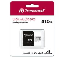 Atmiņas Karte Transcend TS512GUSD300S-A Micro SD 512GB, 95MB/s, Ar SD Adapteri Sudraba