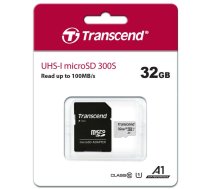 Atmiņas Karte Transcend TS32GUSD300S-A Micro SD 32GB, 95MB/s, Ar SD Adapteri Sudraba