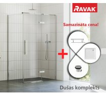 Ravak SET 3 Komplekts Cool COSD1-90 Dušas durvis H=195cm Caurspīdīga, Hromēta, Ar Paliktni Perseus Pro (23SETND3)