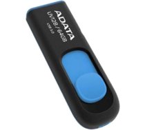 USB Zibatmiņa Adata UV128 3.2, 64GB, Melna/Zila (AUV128-64G-RBE)