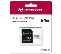 Atmiņas Karte Transcend TS64GUSD300S-A Micro SD 64GB, 95MB/s, Ar SD Adapteri Sudraba