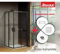 Ravak SET 11 Komplekts BLSRV2-90 Dušas kabīne 90x90cm H=195cm Caurspīdīga, Melna, Ar Paliktni Perseus Pro (23SETBLS8)