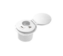 Mēbeļu ligzda CHARGER PLUS, Ø80 mm, 1xSHUKO, USB A+C, komplektā trīs maināmi moduļi (USB-A, HDMI, RJ45), kabelis 1.5 m, balta